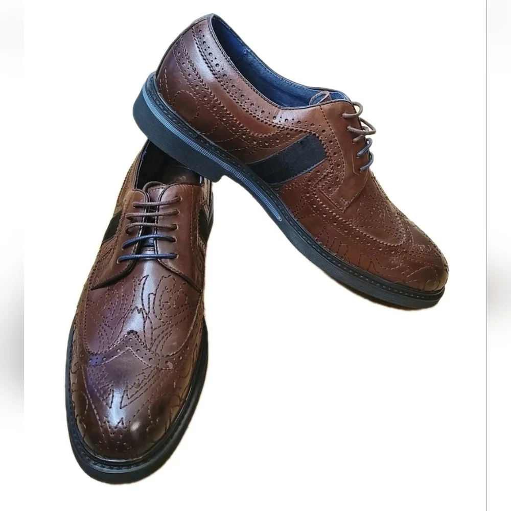 Robert Graham Oxford Wingtip Dress Shoes Men Sz 11 Brown Leather Lace Up RJ5310C